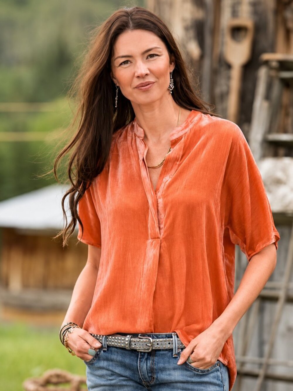 SUNDANCE: Silk Velvet Blouse